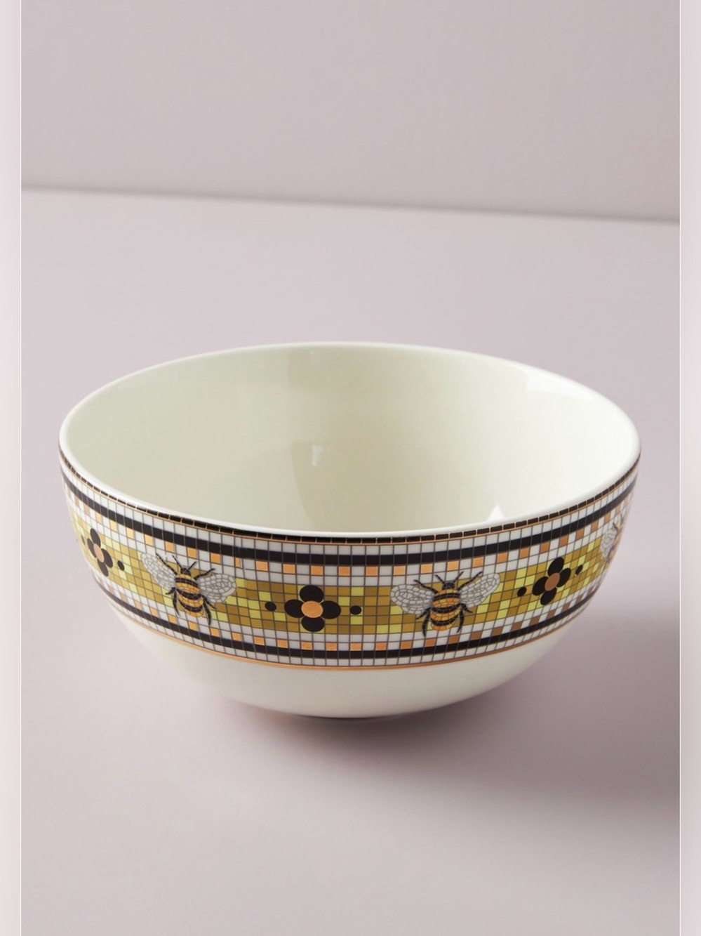 Anthropologie bistro tile stoneware 24K gold accent garden cereal bowl set of 4